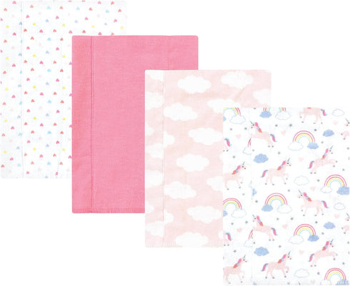 Hudson Baby Unisex Baby Cotton Flannel Burp Cloths, Unicorns Rainbows 4 Pack, One Size...