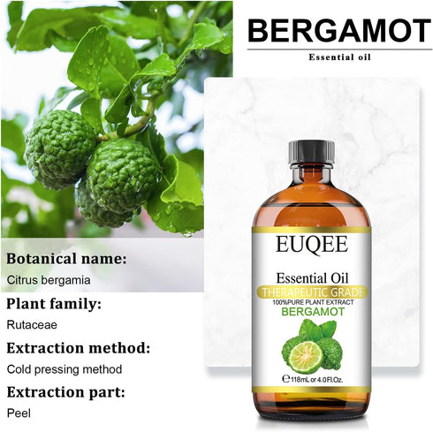 Bergamot Essential Oil 118ml Pure Bergamot Oil for Aromatherapy, Diffuser, Sopa Candle Making, Large Bottle with Gift Box -4 fl.oz...