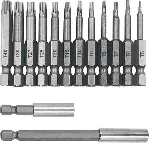 12 Pcs Torx Head Screwdriver Bit Set + 2 Sizes Magnetic Drill Bit Extension Holder, 1/4" Hex Shank S2 Security Tamper Proof Screw Driver Kit Tools...