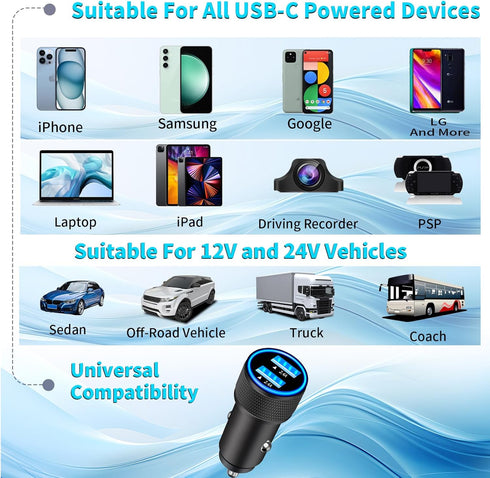 ?MFi Certified?iPhone 15 Fast Car Charger, SDNCIE 4.8A Dual USB Car Power Cigarette Lighter USB-C Car Charger Fast Charging + 2Pack Type-C Braided...