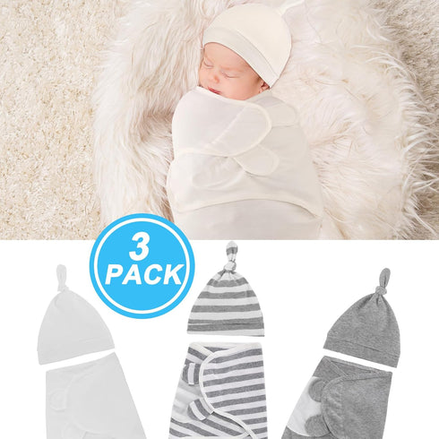 3 Pack Preemie Swaddle Blanket with Hat Set Preemie Hats Baby Receiving Blanket Swaddle Wrap for Preemie Newborn (Classic Style)...