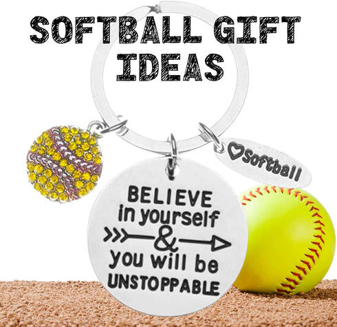 Sportybella Softball Keychain, Softball Believe In Yourself and You Will Be Unstoppable Gift...