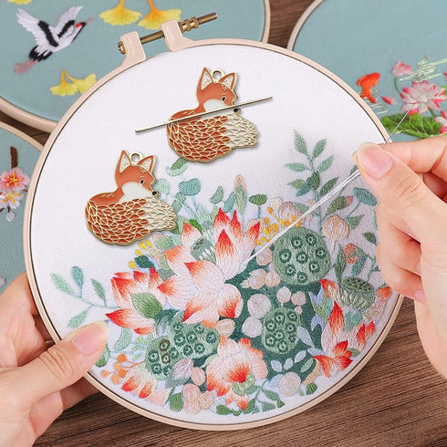 Adorable Orange Fox Cross Stitch Needle Minders for Embroidery, Magnetic Pin Holder - Needlework and Embroidery Accessories (2 PCS)...