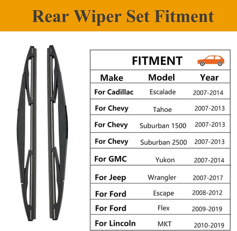2 Pack Rear Wiper Blades for Cadillac Escalade 2007-2014, Ford Escape 2008-2012, Ford Flex 2009-2019, Chevrolet Suburban 1500/2500 2007-2014, Chev...