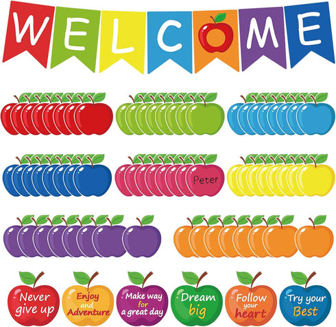 77 Pcs Bulletin Board Decorations, Back to School Welcome Banners,Motivational Cutouts Classroom Decor for School Holiday Bulletin Board (Apples)...