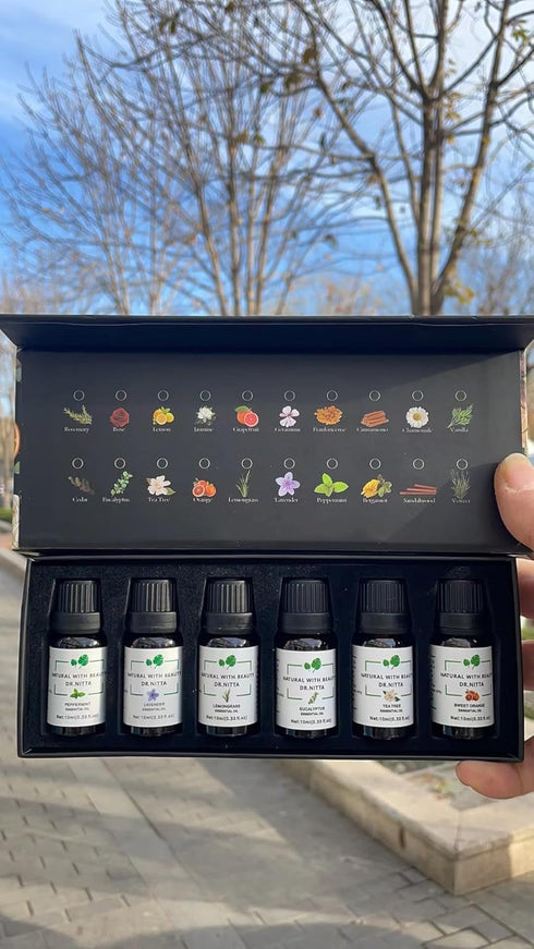 Essential Oils Set 100% Pure Natural DR.NITTA Top 6 Oils for Massage,Diffusers,Humidifier,Candle Making Lavender, Eucalyptus,Orange, Peppermint, L...