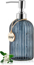 16 OZ Soap Dispenser?Tempered Glass Clear Vertical Stripe with 304 Rust Proof Stainless Steel Pump Refillable Liquid Hand Soap Dispenser?for Bathr...