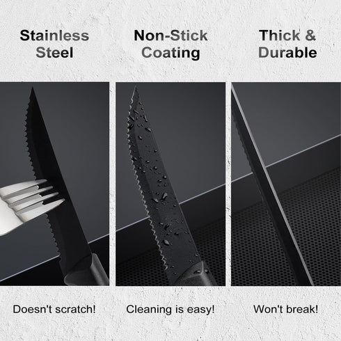 Steak Knives Set of 8, Stainless Steel Serrated Steak Knife, Sharp Serrated Edges, Comfortable Grip Ergonomic Non-Slip Handle, Dishwasher Safe(8.5...