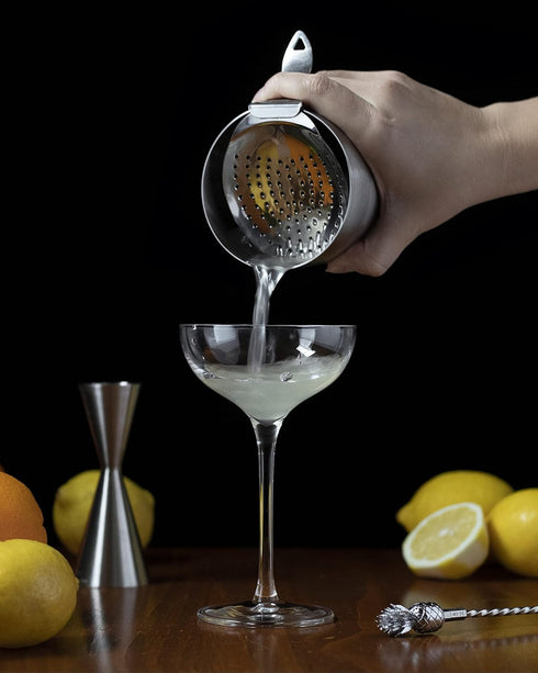 Piña Barware's The Bender - Stainless Steel Commercial Bent Handle Julep Style Cocktail Bar Strainer, Polished Finish 1 Pack...