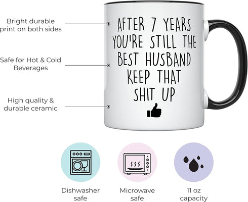YouNique Designs 7 Year Anniversary Coffee Mug for Him, 11 Ounces, 7th Wedding Anniversary Cup For Husband, Seven Years, Seventh Year, 7th Year...