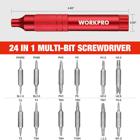 WORKPRO 24-in-1 Precision Screwdriver Sets, Pen Style Manual Screwdriver, 24 pcs Tough S2 Steel Small Screwdriver Bits, Ideal for Eyeglass, Watch,...