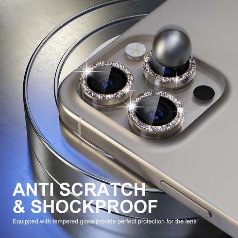Choiche Compatible for iPhone 15 Pro/iPhone 15 Pro Max Camera Lens Protector Bling, 9H Tempered Glass Camera Cover Screen Protector Metal Ring Dec...