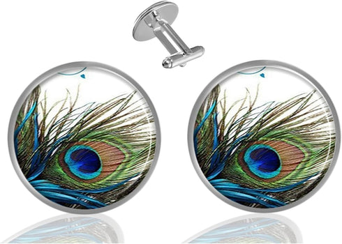 Custom Classic Jewelry Tuxedo Shirt Sliver Cufflinks Men's Unique Business Wedding Gifts (Peacock Feather)...