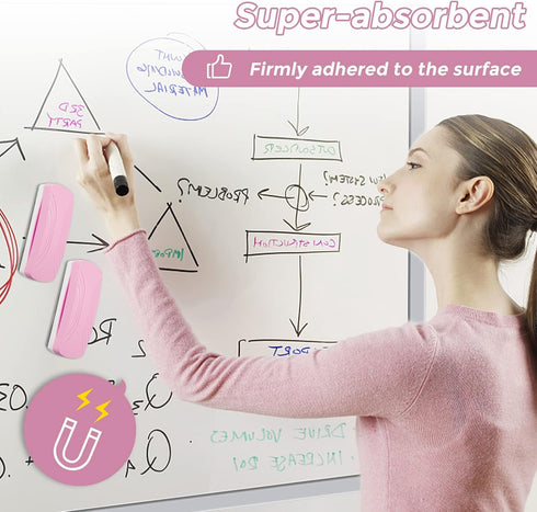 Ddaowanx Whiteboard Eraser, Magnetic Dry Erase Eraser, Glass Board Eraser,School and Office Supplies, Pack of 2 (Pink)...