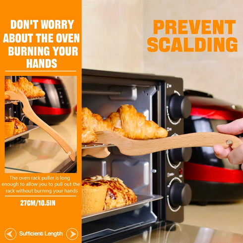 Oven Rack Puller, Wood Oven Rack Push Pull Tool, Prevent Scalding, Pull out Hot Racks Safely, Long Handle Toaster Oven Accessories,Suitable For Ki...