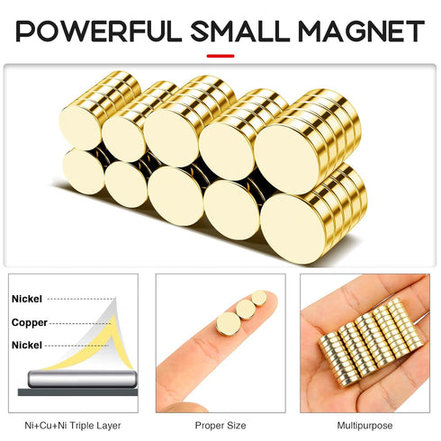 Small Magnets, 3 Different Size Golden Magnets, 50Pcs Tiny Circle Rare Earth Magnets Strong Neodymium Magnets for Whiteboard, Small Refrigerator M...