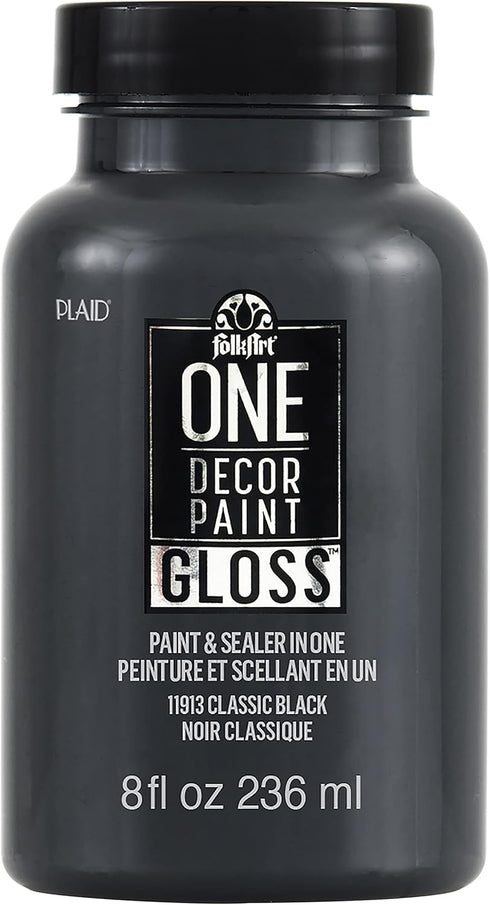 FolkArt, Classic Black 8 fl oz One Assorted 236 ml Brilliant Gloss Acrylic Paint for Easy to Apply DIY Crafts, Art Supplies with A Glossy Finish, ...
