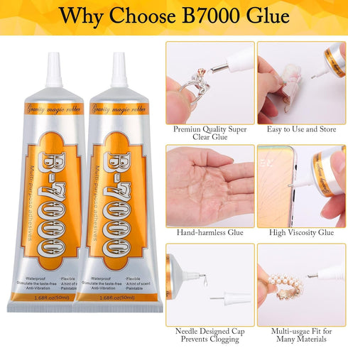 B7000 Glue for Rhinestones, Cridoz B-7000 Adhesive Clear Jewelry Glue Fabric Glue with Rhinestones Picker Pencils Tweezers for Crafts Clothes Shoe...