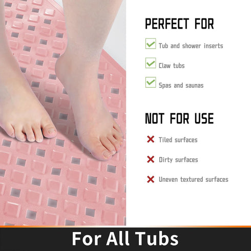 Yimobra Bathtub Mat Non Slip, Super Strong Suction Cups, 27.5"x15.5" Long Shower Mat with Drain Holes, Machine Washable Fast Draining Bath Mats, B...