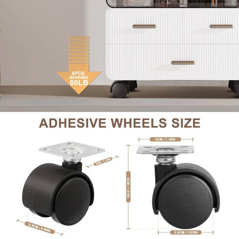 8 PCS 1" Free Punching Pastable Plate Caster with Stickers and Screws, Self Adhesive Swivel Wheels, 360° Rotation Universal Wheel, for Small Appli...