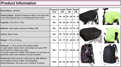 20L Bicycle Rear Rack Rain Cover Bike Trunk Rain Cover Green...