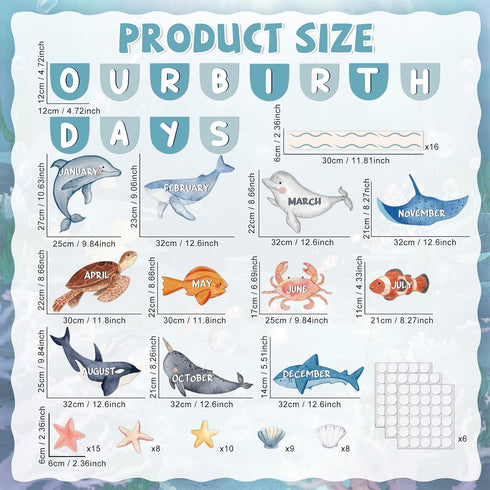 90Pcs Sea Animal Birthday Bulletin Board Set Classroom Decorations Under The Sea Happy Birthday Chart Cutouts Ocean Theme Calendars Bulletin Wall ...