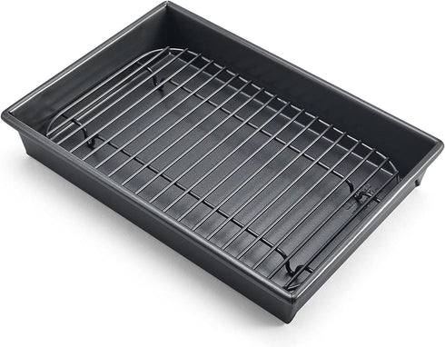 Chicago Metallic 26639 Petite Roast Pan with Rack, Grey, 10-Inch-by-7-Inch, Gray...