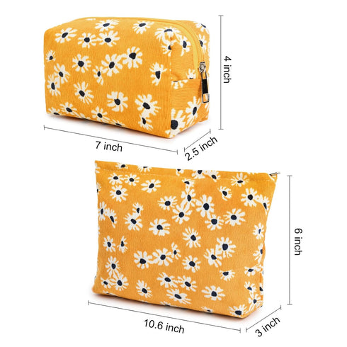 2 Pieces Little Flower Makeup Bag Large Cosmetic Bag Capacity Canvas Travel Toiletry Bag Organizer Cute Makeup Brushes Aesthetic Accessories Stora...