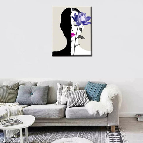 Aihonmin Abstract Women purple Lips Oil Paint by Number for Adults DIY Paint by Numbers for Beginner Kids Elegant Canvas for Painting Acrylic Pigm...