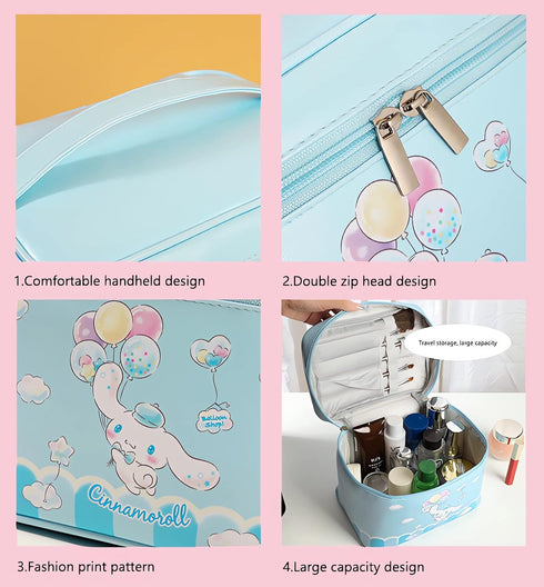 Cute Makeup Bag for Women Girls - Large Capacity PU Leather Waterproof Travel Cosmetic Bag with Handle and Divider Flat Lay Travel Makeup Bag Orga...