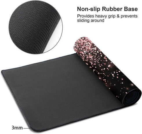 Rose Gold Glitter Black Gaming Mouse Pad Large XL Long Extended Pads Big Mousepad Keyboard Mouse Mat Desk Pad Home Office Decor Accessories for Co...