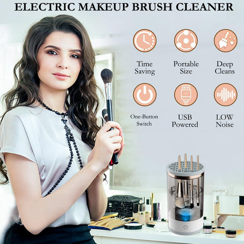 Electric Makeup Brush Cleaner Machine,2024 Upgrade Cosmetic Brush Cleaner, Automatic Spinning Makeup Brush Cleaner Fit For All Size, Eyeshadow, Bl...