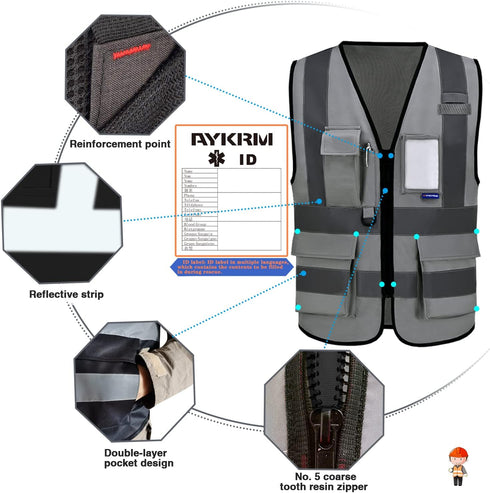 A-SAFETY grey security vest with zipper pockets...