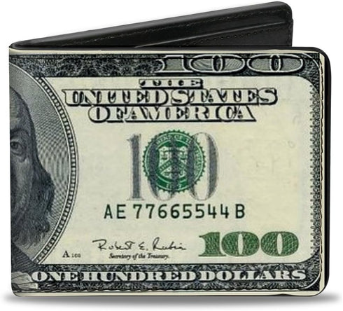 Buckle-Down mens Buckle-down Pu Bifold - 100 Dollar Bills Bi Fold Wallet, Multicolor, 4.0 x 3.5 US...