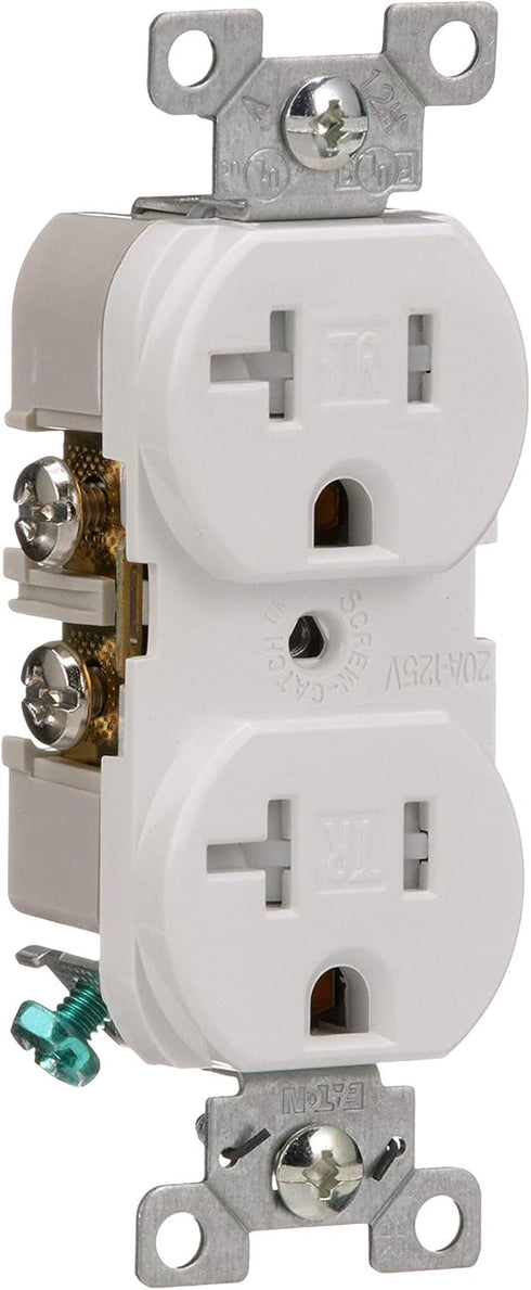 EATON TRBR20W-BXSP Arrow Hart Tamper Resistant Duplex Receptacle, 125 V, 20 A, 2 Pole, 3 Wire, White...