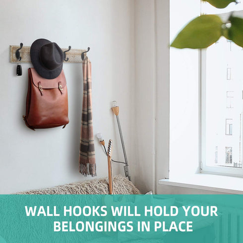 Coat Rack Wall Mounted, Entryway Wall Coat Rack with 4 Rustic Coat Hooks, 17” Vintage Pinewood Hanger Hat, Dual Hook for Hanging Keys Hats, Perfec...