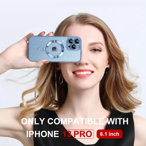for iPhone 13 Pro Phone Case Magsafe, Magnetic Clear Case with Screen Protector and Camera Cover, Transparent Electroplated Case for Women/Girl/Me...