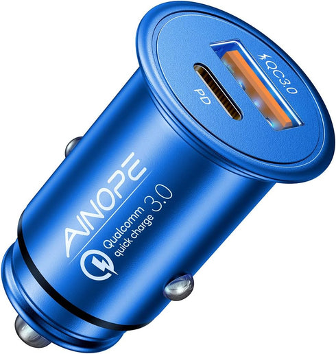 AINOPE 54W USB C Car Charger, Mini & Metal, Fast Charging, PD3.0 & QC3.0, Compatible with iPhone 13, 12, 11, Pro Max, XS, Samsung S22, Note20, iPa...