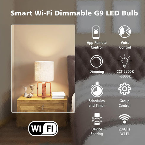 YUIIP WiFi Dimmable LED Light Bulbs, 4W Replacement 40W Halogen, G9, 2700K-6000K, 2 Pack, Compatible with Alexa, Google Home...