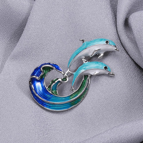 Jumping Dolphin Brooch Marine Animal Pin Coat Accessories Cute Enamel Rhinestone Collar Lapel Pins Blue Dolphin Ocean Sea Animal Corsage Clothes S...