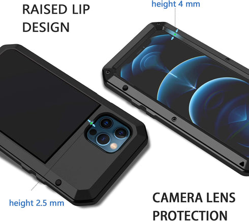 Lanhiem Metal Case for iPhone 12, iPhone 12 Pro, Heavy Duty Shockproof Tough Rugged Case with Built-in Glass Screen Protector, 360 Full Body Dust ...
