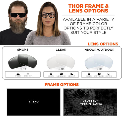 Ergodyne Skullerz Thor Anti-Fog Safety Glasses - Black Frame, Clear Lens...
