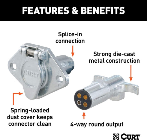 CURT 58671 Vehicle-Side and Trailer-Side 4-Pin Round Wiring Harness Connectors...