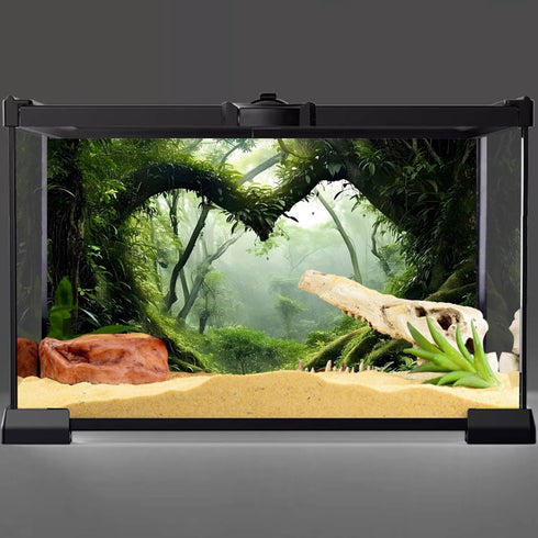 AWERT 72x24 inches Polyester Tropical Rainforest Terrarium Background Stream Green Huge Tree Reptile Habitat Background Foggy Rainforest Aquarium ...