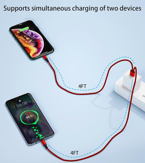 Multi IP USB Cable 4FT,2 in 1 Multiple i-Phone USB Cable,3A USB Charger,Nylon Cord,USB A to Double IP Port, Compatible with Phone 14 Pro Max 14 Pl...