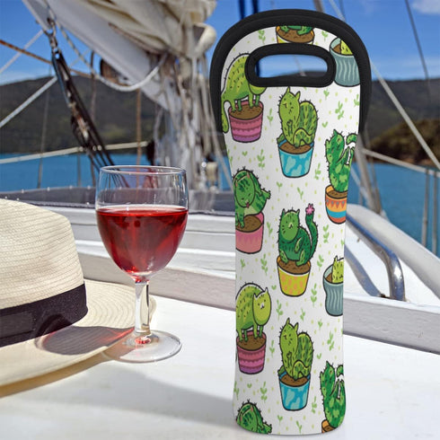 Cactus Cat Wine Bag Neoprene Wine Tote Bags Leakproof Travel Wine Tote with Handle Reusable Cooler Bag for Camping Picnic Travel Wine Lover Gift...