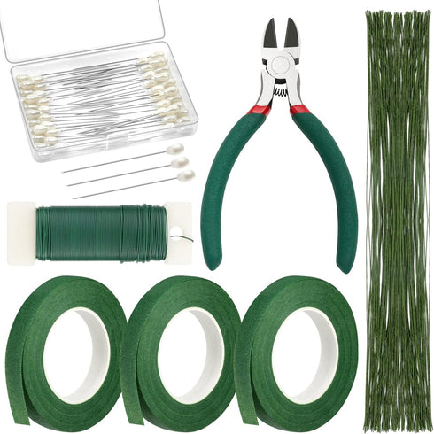 Floral Tape and Floral Wire, Paxcoo Floral Arrangement Kit with Green Floral Tape and Floral Wire, Boutonniere Flower pin, Wire Cutter for Wreath ...