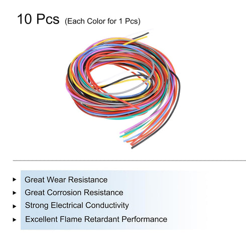 MECCANIXITY 26 Gauge Wire Silicone Wire 26AWG Electrical Wire Stranded Wire Tinned Copper Wire High Temp Hookup Wire 10 Color 3.0m/10ft for Car Mo...