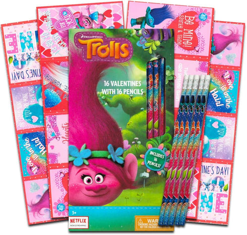 Trolls Classroom Exchange Valentine's ~ 16 count with pencils...