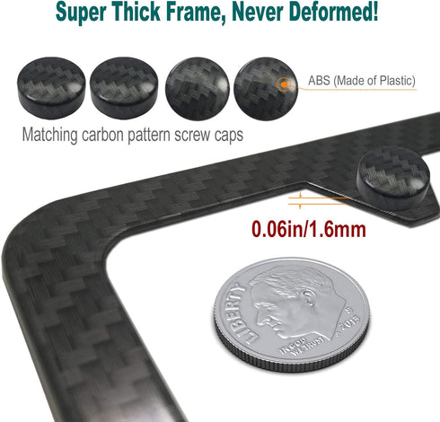Aootf Carbon Fiber License Plate Frame- Heavy Duty Black Aluminum Car Tag Cover Printed Carbon Patterns, Slim Front & Rear Holders Mount Hardware ...